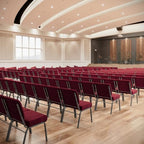 4 Pack HERCULES Series 21''W Stacking Church Chair in Crimson Fabric - Silver Vein Frame, alternate view 6