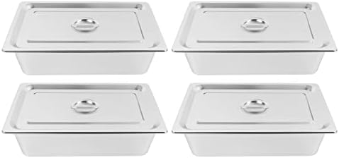 4 Pack Hotel Pan 5.9-Inch Deep Steam Table Pan with Lid 21.26" L x 12.6" W Hotel Pans Stainless Steel Pans