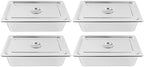 4 Pack Hotel Pan 5.9-Inch Deep Steam Table Pan with Lid 21.26" L x 12.6" W Hotel Pans Stainless Steel Pans