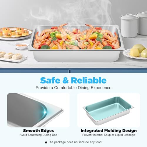 4 Pack Hotel Pans 4" Deep Steam Table Pan Full Size with Lid 20" L x 12" W Stainless Steel Hotel Pan for Food, alternate view