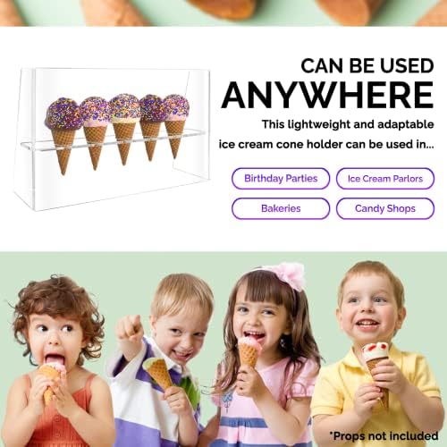 4 Pack Ice Cream Cone Holder 5 Slot Clear Acrylic Countertop Dessert Display with Sneeze Guard for Restaurants, alternate