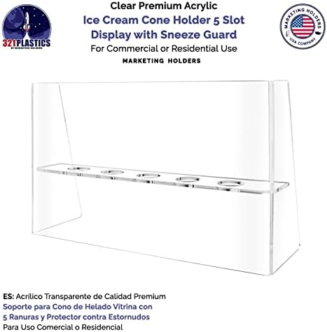 4 Pack Ice Cream Cone Holder 5 Slot Clear Acrylic Countertop Dessert Display with Sneeze Guard for Restaurants, alternate
