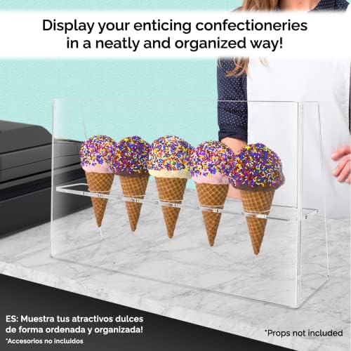 4 Pack Ice Cream Cone Holder 5 Slot Clear Acrylic Countertop Dessert Display with Sneeze Guard for Restaurants, alternate
