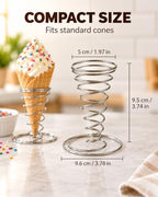 4 Pack Ice Cream Cone Holders, Stainless Steel Spiral Waffle Display Stands with Round Base for Sugar Cones, alternate view 3