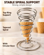 4 Pack Ice Cream Cone Holders, Stainless Steel Spiral Waffle Display Stands with Round Base for Sugar Cones, alternate view 4