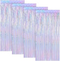 4 Pack Iridescent Blue Fringe Backdrop Curtain for Wedding Birthday Party in 3.28 x 6.56 FT in IridescentBlue