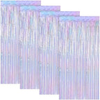 4 Pack Iridescent Blue Fringe Backdrop Curtain for Wedding Birthday Party in 3.28 x 6.56 FT in IridescentBlue