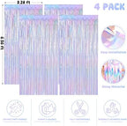 4 Pack Iridescent Blue Fringe Backdrop Curtain for Wedding Birthday Party in 3.28 x 6.56 FT in IridescentBlue, alternate view