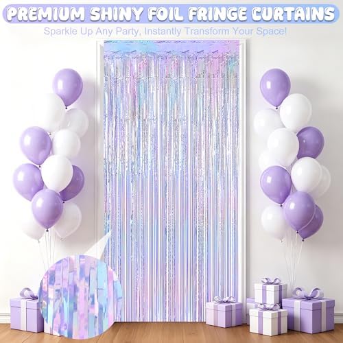 4 Pack Iridescent Blue Fringe Backdrop Curtain for Wedding Birthday Party in 3.28 x 6.56 FT in IridescentBlue, alternate view