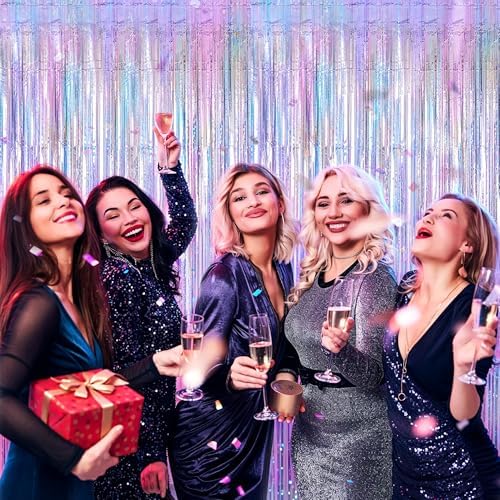 4 Pack Iridescent Blue Fringe Backdrop Curtain for Wedding Birthday Party in 3.28 x 6.56 FT in IridescentBlue, alternate view
