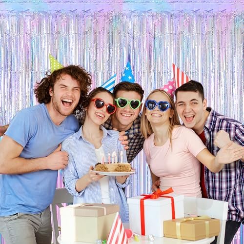 4 Pack Iridescent Blue Fringe Backdrop Curtain for Wedding Birthday Party in 3.28 x 6.56 FT in IridescentBlue, alternate view