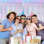 4 Pack Iridescent Blue Fringe Backdrop Curtain for Wedding Birthday Party in 3.28 x 6.56 FT in IridescentBlue, alternate view