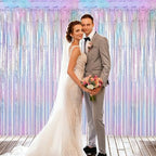 4 Pack Iridescent Blue Fringe Backdrop Curtain for Wedding Birthday Party in 3.28 x 6.56 FT in IridescentBlue, alternate view