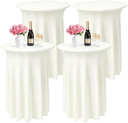 4 Pack Ivory Cocktail Table Cover 32 x 43 Inch with Wavy Skirt in 32 x 43 Inch