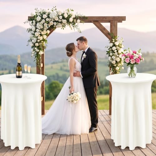 4 Pack Ivory Cocktail Table Cover 32 x 43 Inch with Wavy Skirt in 32 x 43 Inch, alternate view 2