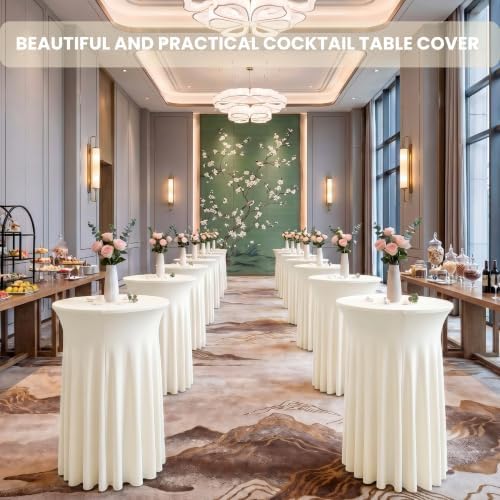 4 Pack Ivory Cocktail Table Cover 32 x 43 Inch with Wavy Skirt in 32 x 43 Inch, alternate view 5