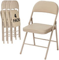 4 Pack Khaki Padded Folding Chairs with Metal Frame