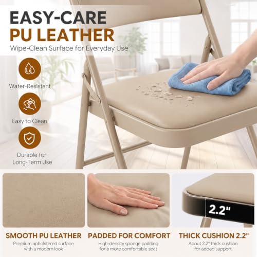 4 Pack Khaki Padded Folding Chairs with Metal Frame, alternate view 4