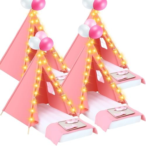 4 Pack Kids Sleepover Teepee Tent Set Air Mattresses, Pink in Pink