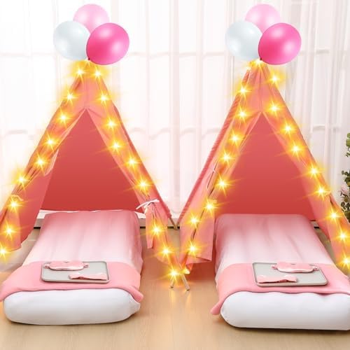 4 Pack Kids Sleepover Teepee Tent Set Air Mattresses, Pink in Pink, alternate view 2