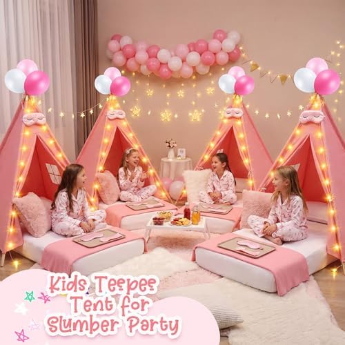 4 Pack Kids Sleepover Teepee Tent Set Air Mattresses, Pink in Pink, alternate view 5