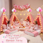 4 Pack Kids Sleepover Teepee Tent Set Air Mattresses, Pink in Pink, alternate view 5