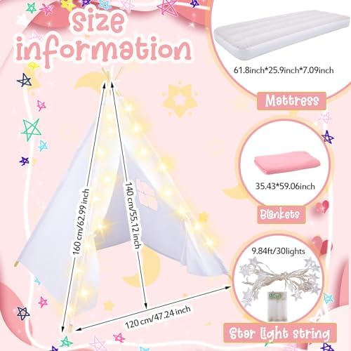 4 Pack Kids Sleepover Teepee Tent Set Air Mattresses, White in White, alternate view 4