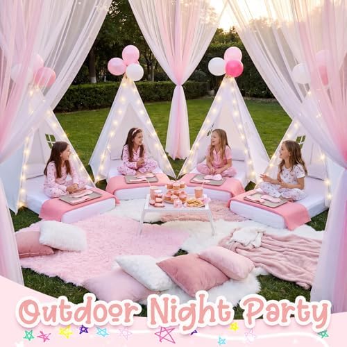 4 Pack Kids Sleepover Teepee Tent Set Air Mattresses, White in White, alternate view 6