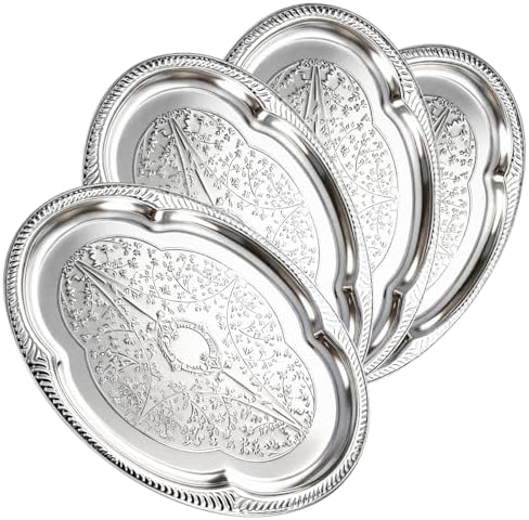 4-Pack Large Silver Serving Tray 20.3 x 15.2 Inch Mirror Platter Set for Party, Wedding, Birthday, Christmas