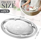 4-Pack Large Silver Serving Tray 20.3 x 15.2 Inch Mirror Platter Set for Party, Wedding, Birthday, Christmas, alternate view