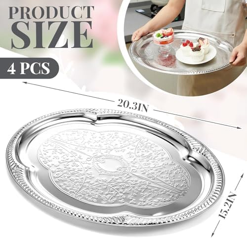 4-Pack Large Silver Serving Tray 20.3 x 15.2 Inch Mirror Platter Set for Party, Wedding, Birthday, Christmas, alternate view