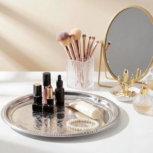 4-Pack Large Silver Serving Tray 20.3 x 15.2 Inch Mirror Platter Set for Party, Wedding, Birthday, Christmas, alternate view