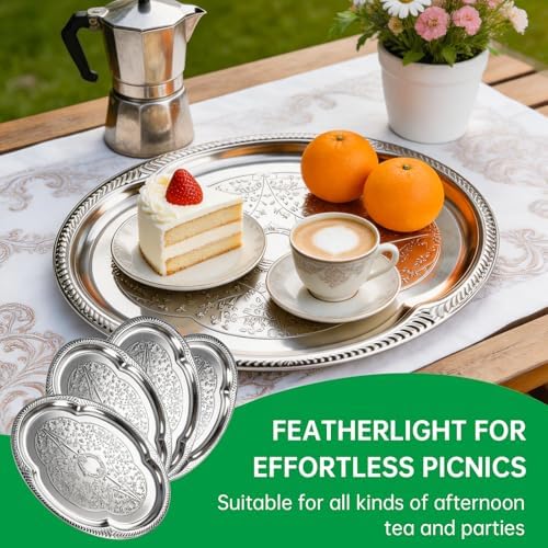 4-Pack Large Silver Serving Tray 20.3 x 15.2 Inch Mirror Platter Set for Party, Wedding, Birthday, Christmas, alternate view