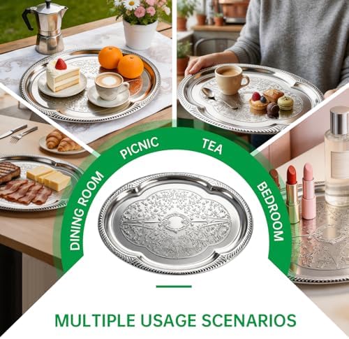 4-Pack Large Silver Serving Tray 20.3 x 15.2 Inch Mirror Platter Set for Party, Wedding, Birthday, Christmas, alternate view