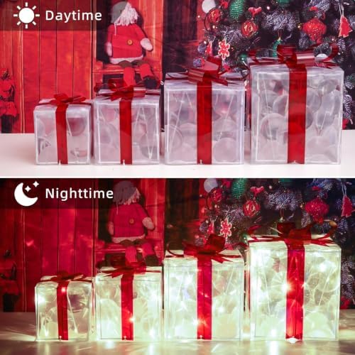 4 Pack Lighted Boxes Cool White Christmas Decorations, alternate view 3