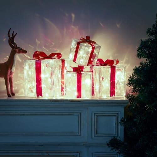 4 Pack Lighted Boxes Cool White Christmas Decorations, alternate view 6