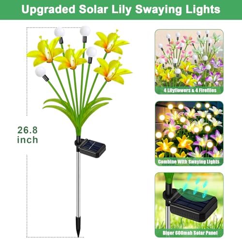 4 Pack Lily Flower Solar Garden Lights, Waterproof Solar Lights for Yard, alternate view 3