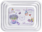 4-Pack Melamine Serving Trays Rectangle Floral Platter, Lavender in Lavender