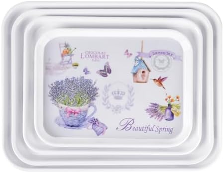 4-Pack Melamine Serving Trays Rectangle Floral Platter, Lavender in Lavender