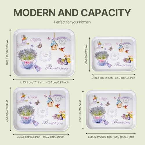4-Pack Melamine Serving Trays Rectangle Floral Platter, Lavender in Lavender, alternate view 3