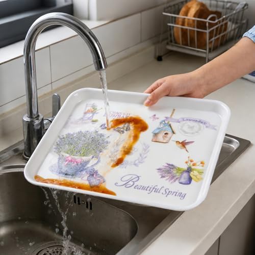 4-Pack Melamine Serving Trays Rectangle Floral Platter, Lavender in Lavender, alternate view 5