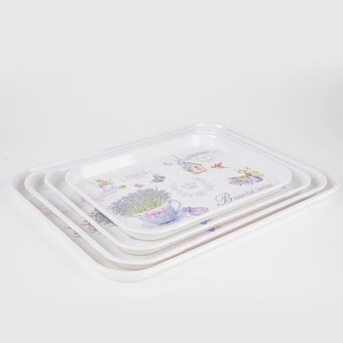 4-Pack Melamine Serving Trays Rectangle Floral Platter, Lavender in Lavender, alternate view 6