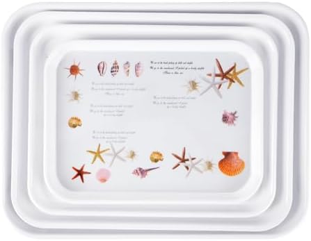 4-Pack Melamine Serving Trays Rectangle Floral Platter, Starfish in Starfish