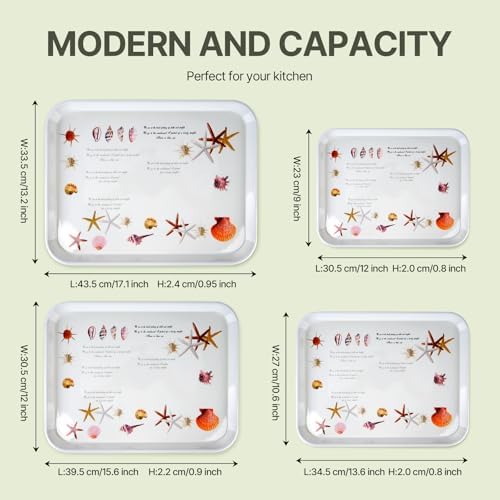 4-Pack Melamine Serving Trays Rectangle Floral Platter, Starfish in Starfish, alternate view 3
