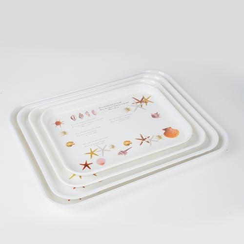 4-Pack Melamine Serving Trays Rectangle Floral Platter, Starfish in Starfish, alternate view 5