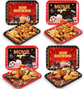 4 Pack Movie Night Melamine Serving Trays, 13 x 10 Inch Rectangular Cinema Snack Platters with Popcorn & Film