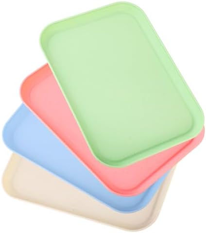 4 Pack Multicolo Plastic Serving Trays for Party Serving Food - Rectangular, 8.66 by 12 in, Heavy Duty Dessert