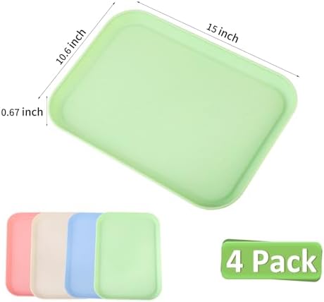 4 Pack Multicolo Plastic Serving Trays for Party Serving Food - Rectangular, 8.66 by 12 in, Heavy Duty Dessert, alternate