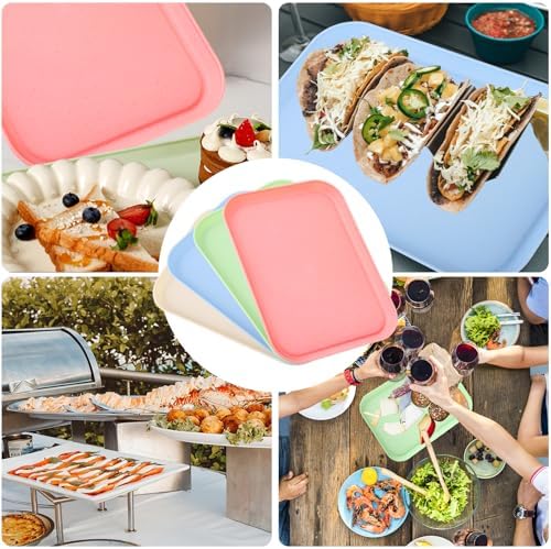 4 Pack Multicolo Plastic Serving Trays for Party Serving Food - Rectangular, 8.66 by 12 in, Heavy Duty Dessert, alternate