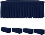 4 Pack Navy Spandex Table Covers 4ft Rectangle Ruffle Skirts for Party